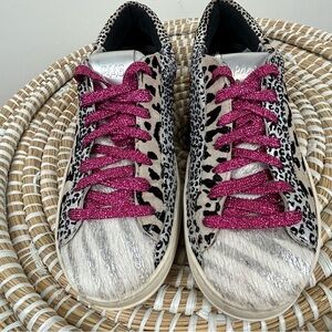 P448 “John” Sneaker Pony Hair Mixed Leopard Print sz 38 (7) Italian Edgy Street